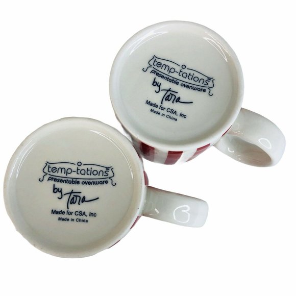 2 Temptations By Tara Red & White Stripe Mugs Christmas Holiday Candy Cane Cup - Picture 8 of 8